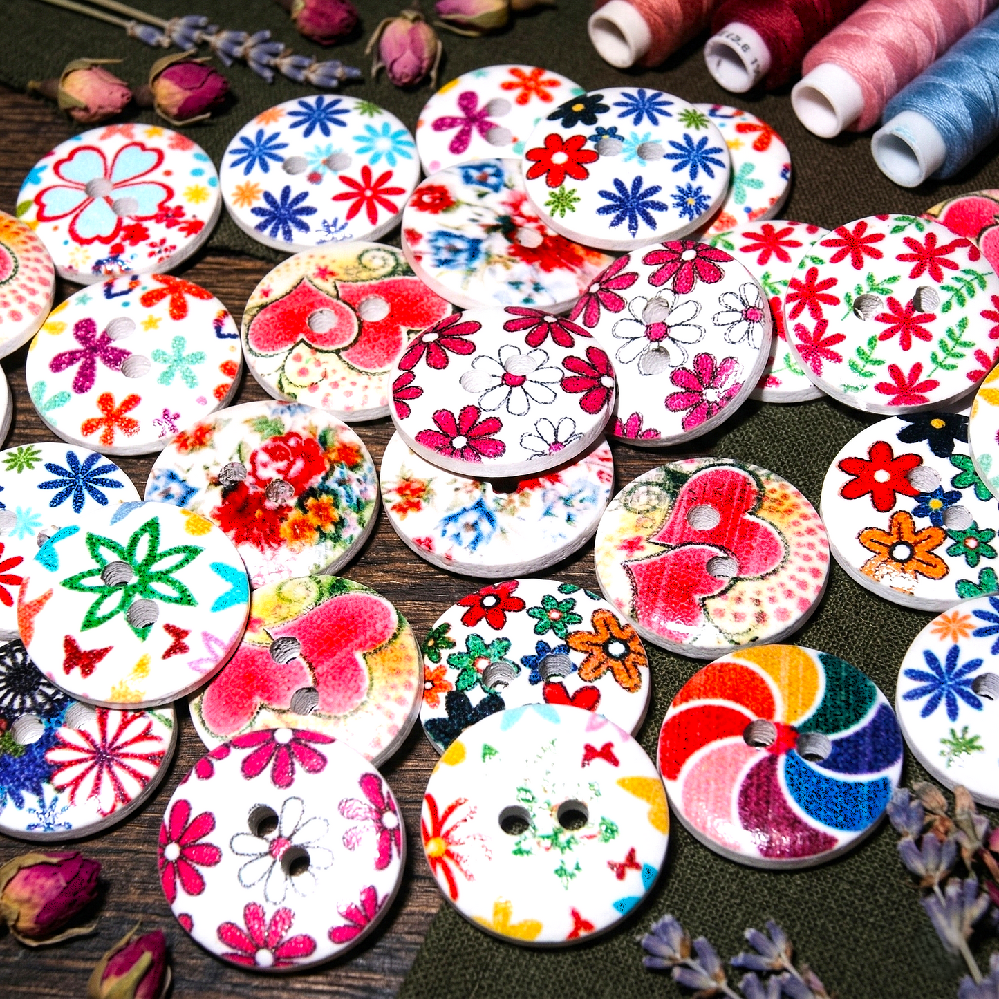 Wooden button floral art