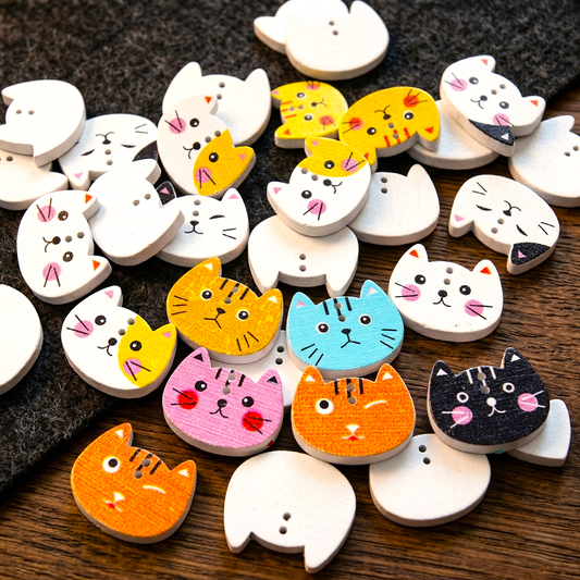 Wooden button in the shape of a cat's head