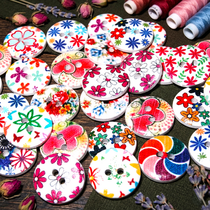 Wooden button floral art