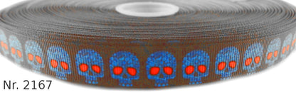 Exklusives  Blaue Totenköpfe mit Roten Augen -Band – 16mm
