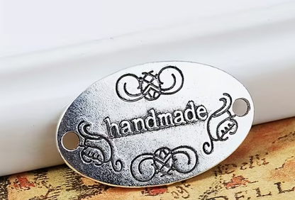 Metall-Label "Handmade" Oval 32 mm – Zum Aufnähen & Nieten