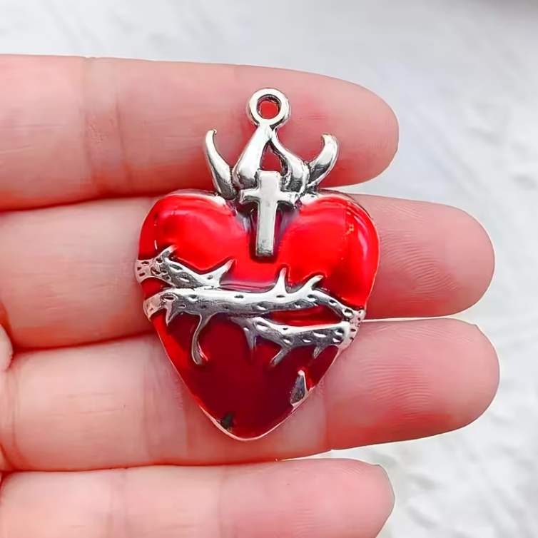 Anhänger "Sacred Heart" – Gothic Herzen in Rot & Silber