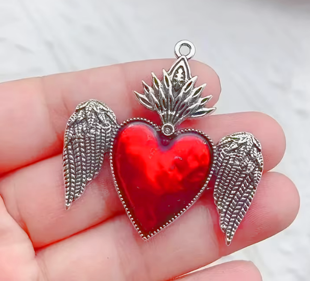 Anhänger "Sacred Heart" – Gothic Herzen in Rot & Silber