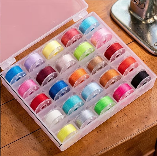🧵 Startklar-Set: 25 vorgefüllte Nähmaschinen-Spulen in Ordnungsbox ✨