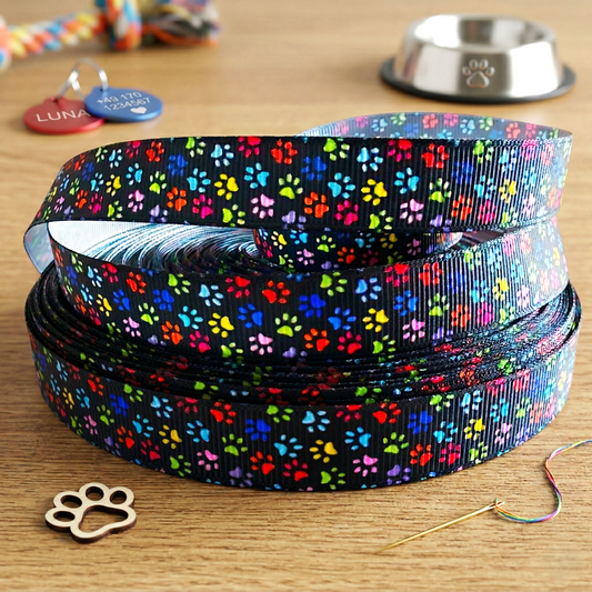 🐾 Fröhliches Ripsband mit Pfotenabdrücken 🐾 in 16mm