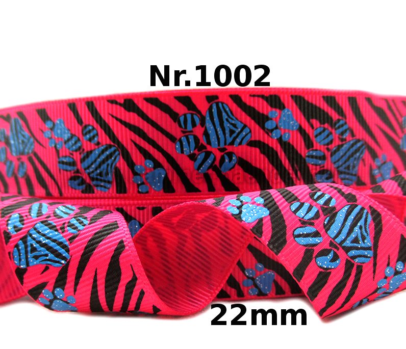 Tigerstreifen-Band mit glitzernden Pfotenabdrücken – 22mm