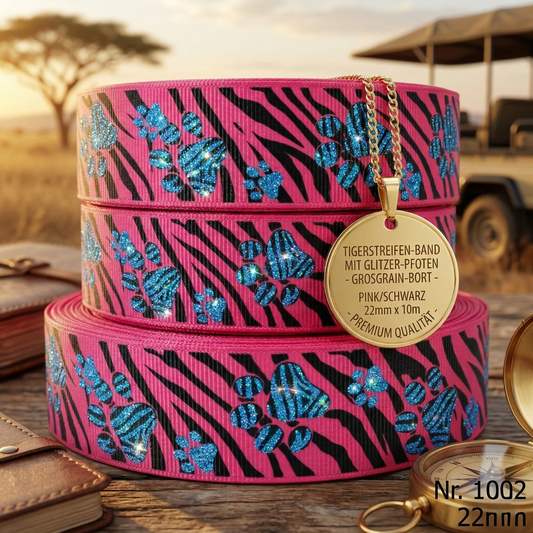 Tiger stripe band with glittery paw prints – 22mm