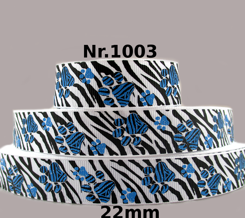 Tigerstreifen-Band mit glitzernden Pfotenabdrücken – 22mm (Weiß)