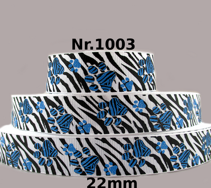 Tigerstreifen-Band mit glitzernden Pfotenabdrücken – 22mm (Weiß)