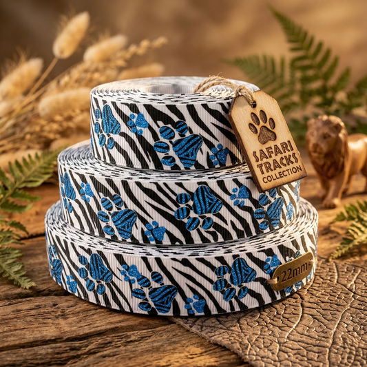 Tiger stripe band with glittery paw prints – 22mm (White)