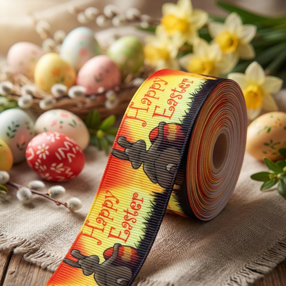 Easter ribbon with bunny &amp; sunset – 25mm