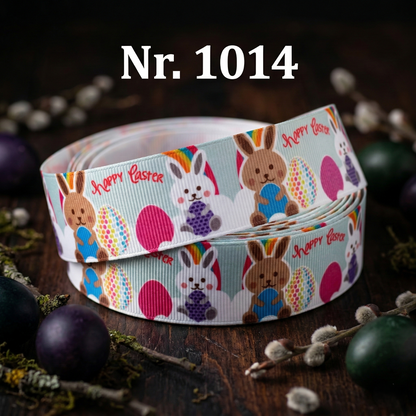 Osterband mit Häschen, Ostereiern & Regenbogen – 22mm