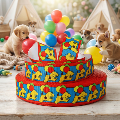 🎈 „Fröhlicher Welpe mit bunten Luftballons – Verspieltes 22 mm Motivband für gute Laune“ 🐶