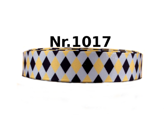 Grau-Gelbes Karo-Band mit schwarzem Hintergrund – 22mm
