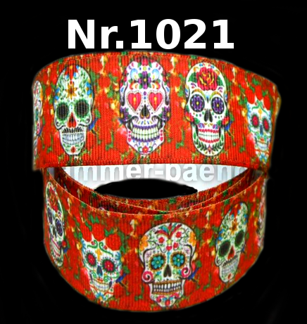 Sugar Skull Band mit Rosen – 25mm