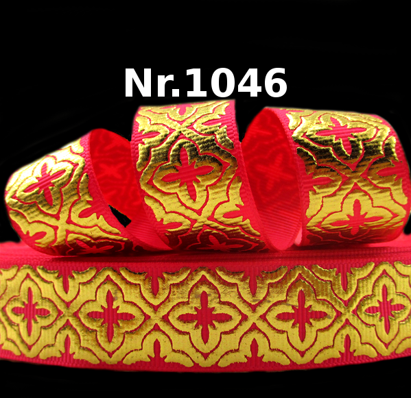 Elegantes Ornament-Band mit goldener Folierung – 22mm in Rot