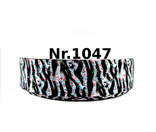 Glitzerndes Tigerstreifen-Band in Schwarz-Weiß – 25mm