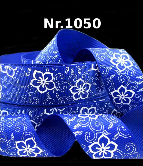 Blumen- und Ranken-Band auf Blau – 25mm