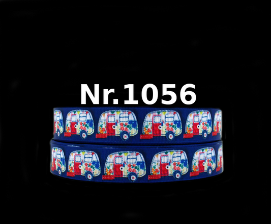 Hippie-Wohnanhänger Band – Retro-Style auf Blau, 22mm