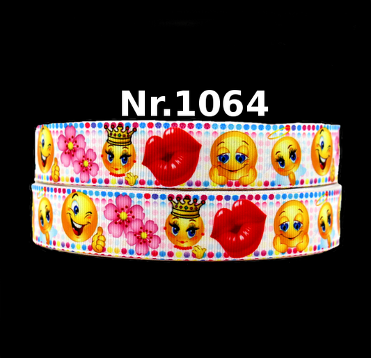 Verliebtes Smiley-Band mit Blumen & Knutschern – 22mm