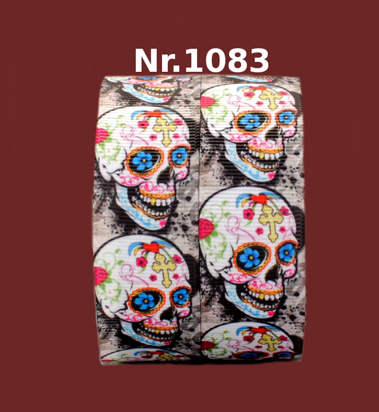 Mexikanisches Sugar Skull Band – Día de los Muertos Style, 22mm
