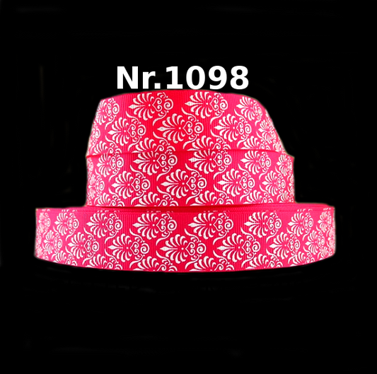 Glitzerndes Blumenornament-Band auf Rot – 25mm