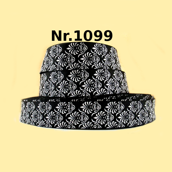 Glitzerndes Blumenornament-Band auf Schwarz – 25mm