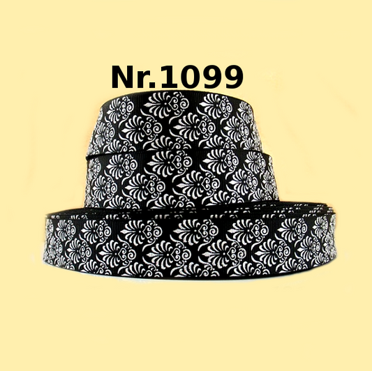 Glitzerndes Blumenornament-Band auf Schwarz – 25mm