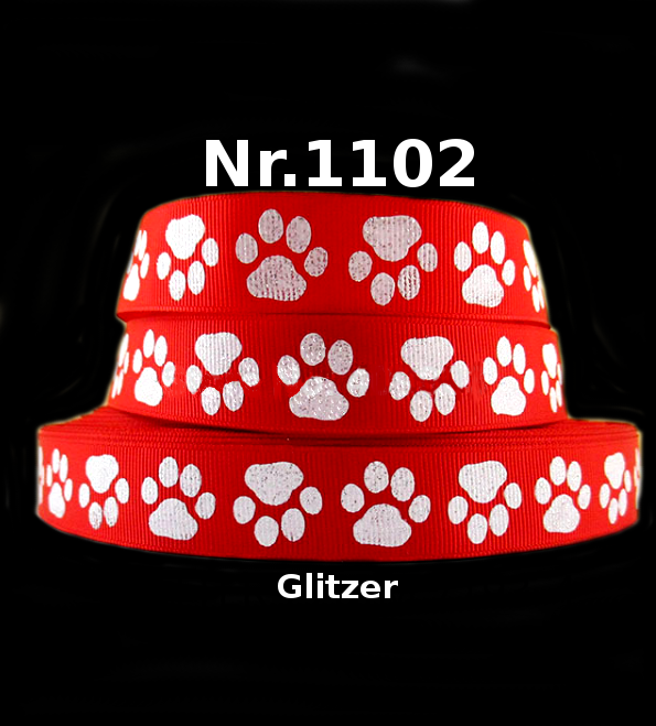 Glitzerndes Pfoten-Band auf Rot – 22mm