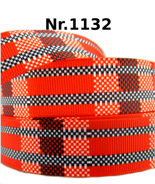 Schachbrettmuster-Band auf Rot – 22mm