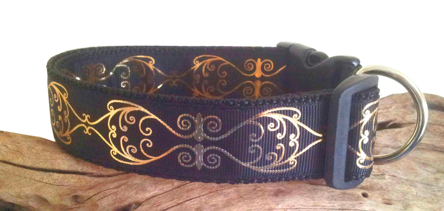 🏛️ „Orientalischer Luxus“ – Edles Ripsband mit goldfolierten Ornamenten in Royalblau, Schwarz & Rot ✨