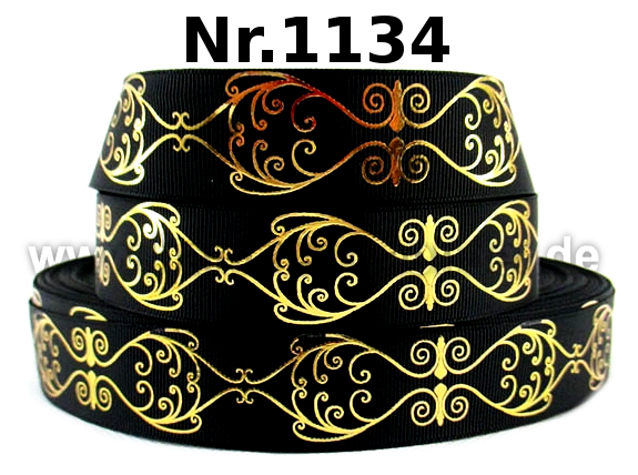 🏛️ „Orientalischer Luxus“ – Edles Ripsband mit goldfolierten Ornamenten in Royalblau, Schwarz & Rot ✨