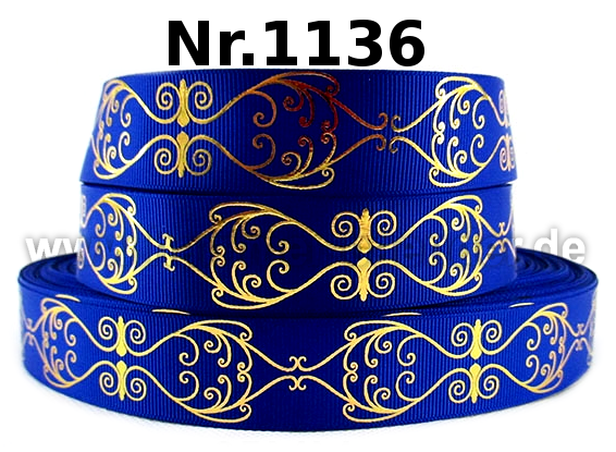 🏛️ „Orientalischer Luxus“ – Edles Ripsband mit goldfolierten Ornamenten in Royalblau, Schwarz & Rot ✨