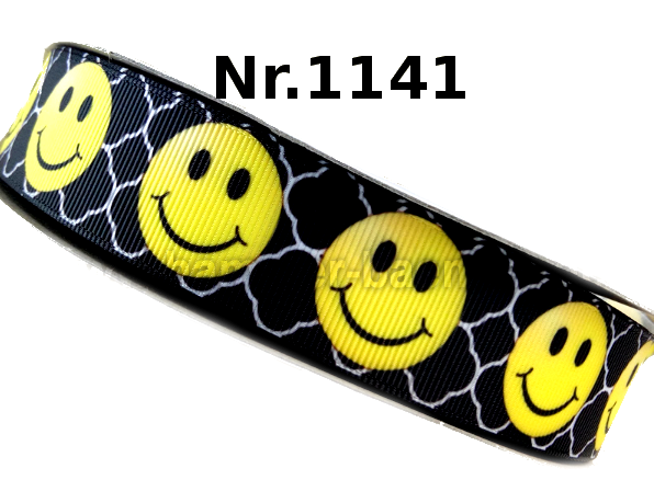 Schwarz-Weiß Ornament-Band mit Smiley – 25mm