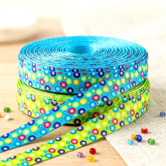 Ripsband Bunte Perlen 9 mm – Grün & Blau