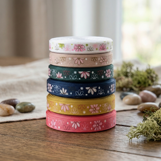 Grosgrain ribbon "Flower" floral vine – 9mm (Various colors)