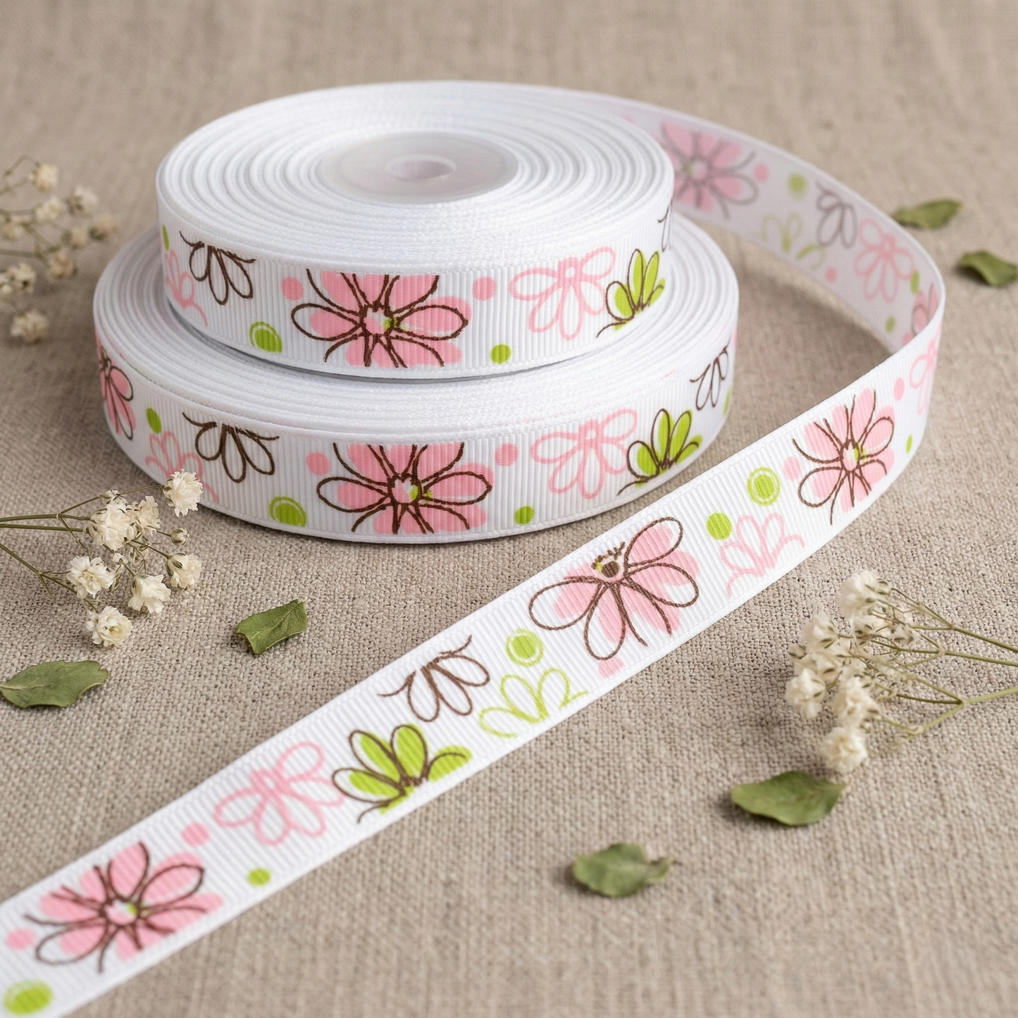 Ripsband "Flower" Blumenranke – 9mm (Versch. Farben)