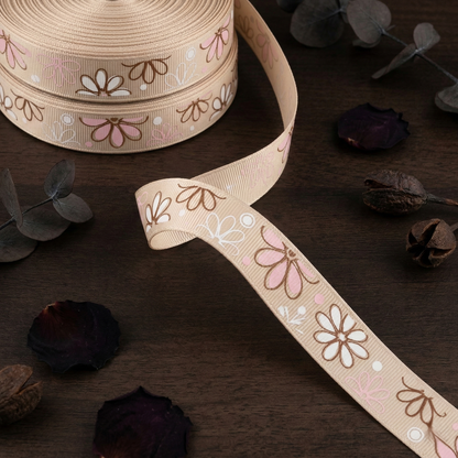 Ripsband "Flower" Blumenranke – 9mm (Versch. Farben)
