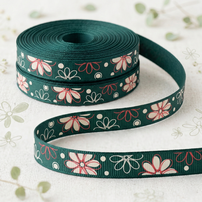 Ripsband "Flower" Blumenranke – 9mm (Versch. Farben)