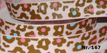 Ripsband "LeoFlower" Leopard & Blumen – 16mm (Versch. Farben)