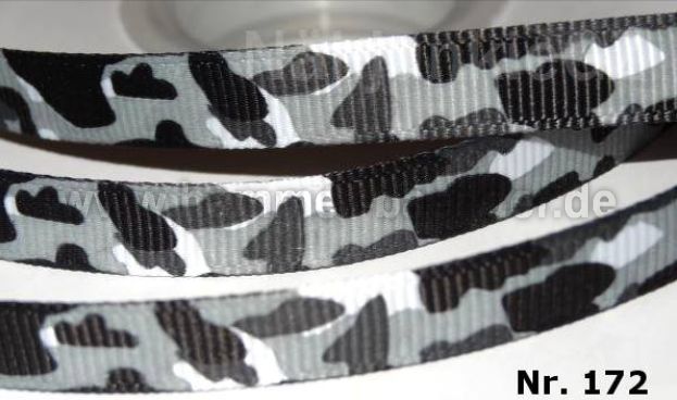 Ripsband Camouflage Tarnmuster - 9mm in Grau