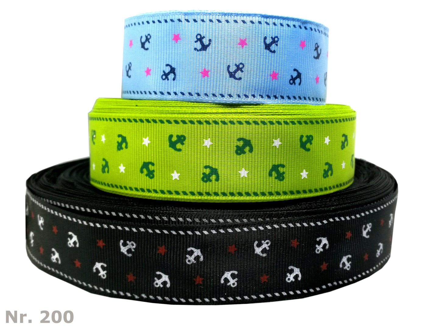 Maritimes Band – 25mm| Anker und Sternchen in Grün