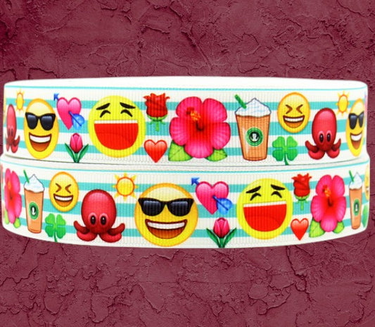 „Emoji Summer“ – Bunter Motiv-Mix – Ripsband 22 mm