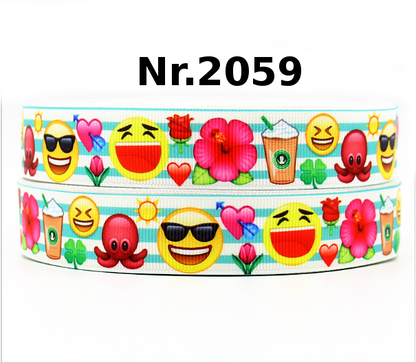 „Emoji Summer“ – Bunter Motiv-Mix – Ripsband 22 mm