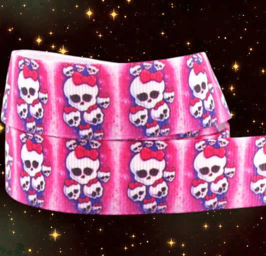 „Pink Skulls“ – Rockiges Design – Ripsband 22 mm