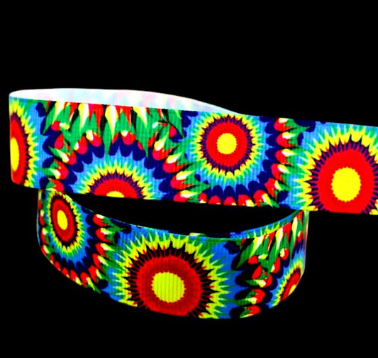 „Retro Sun“ – Abstraktes Mandala – Ripsband 22 mm