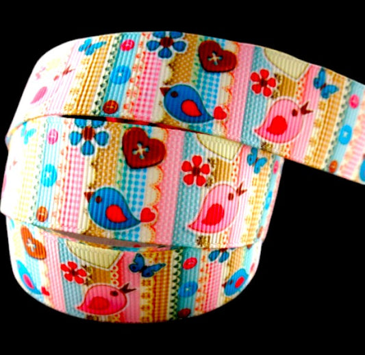 „Vogelgezwitscher & Patchwork“ – Nostalgisches Design – Ripsband 22 mm