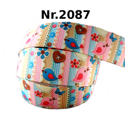 „Vogelgezwitscher & Patchwork“ – Nostalgisches Design – Ripsband 22 mm