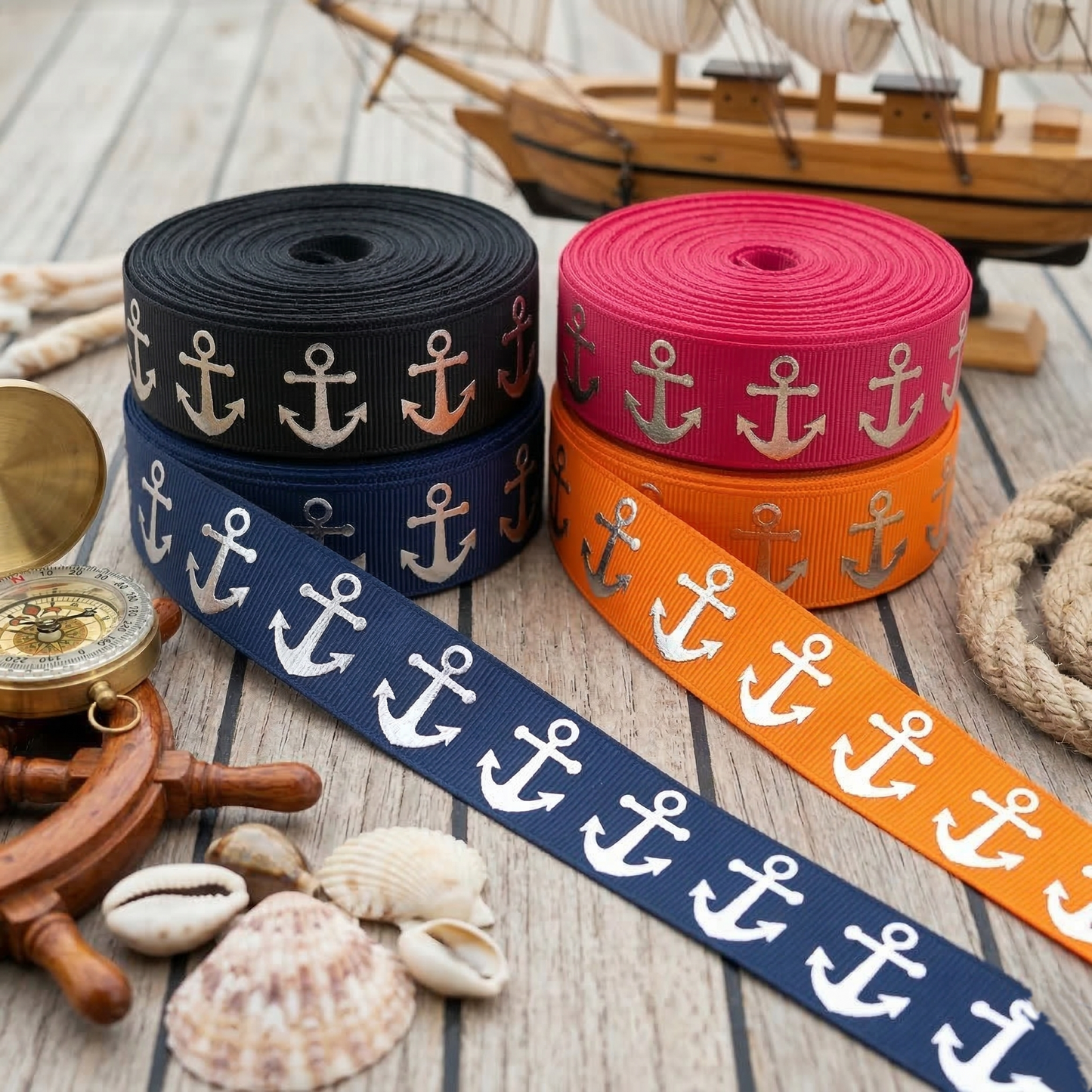 Anchor strap with silver foil in 22mm, various colors