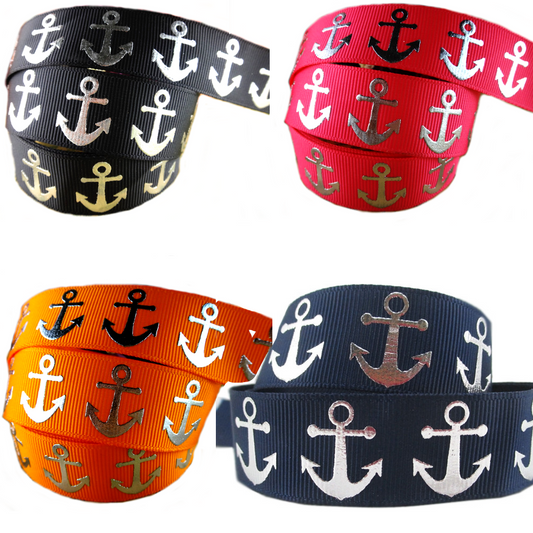 Anker-Band mit Silberfolierung in 22mm, verschiedene Farben